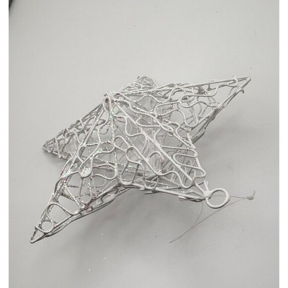 Vintage White Wire Star Christmas Tree Ornament with Iridescent Glitter Accents - Picture 4 of 6